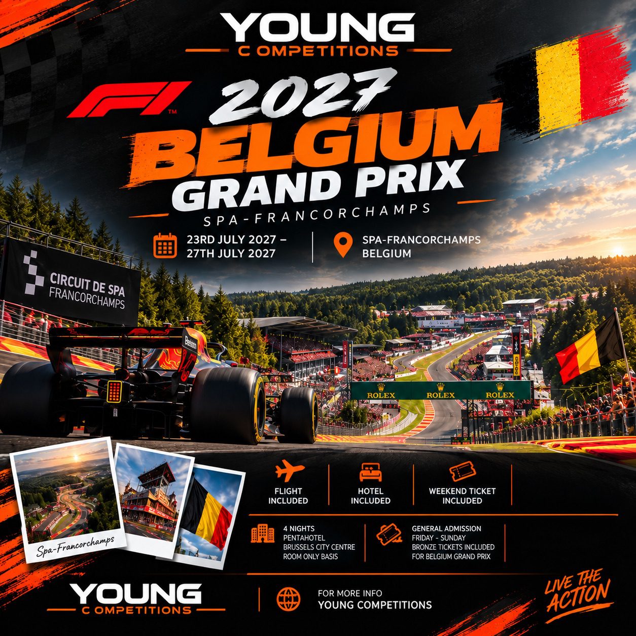 4 NIGHTS 2027 BELGIUM F1 GRAND PRIX TICKETS, FLIGHTS AND HOTEL FOR 2
